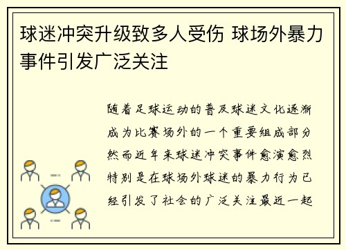 球迷冲突升级致多人受伤 球场外暴力事件引发广泛关注